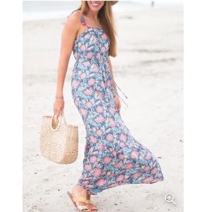 Loft Wildflower Strappy Tassel Blue Maxi Dress Size Small